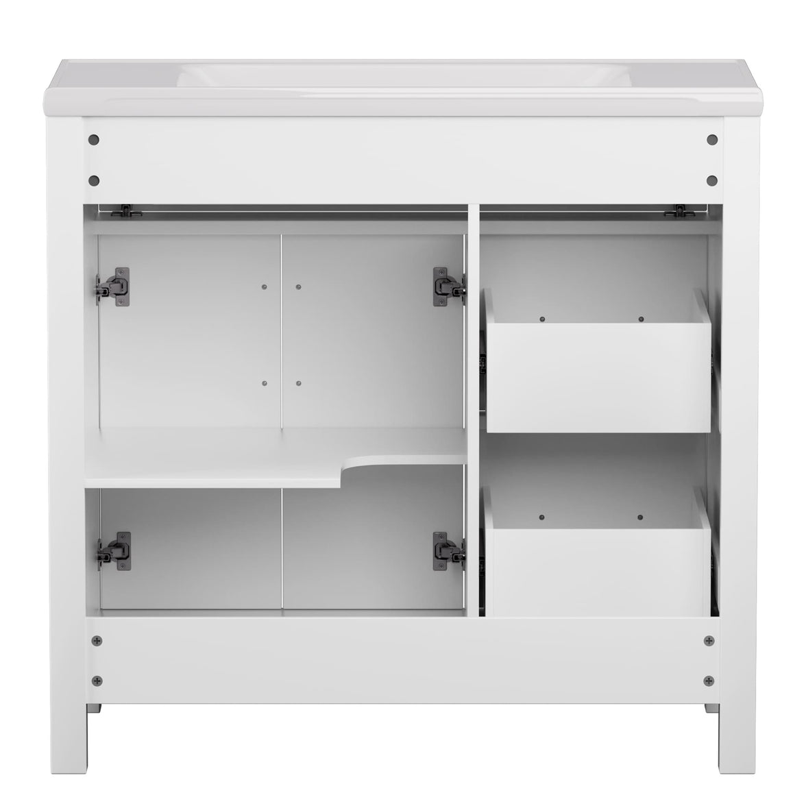 Maya 36" Freestanding Bathroom Vanity with White Ceramic Top, 3 Drawers and Cabinet Storage