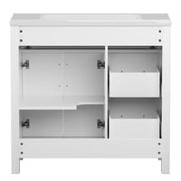 Maya 36" Freestanding Bathroom Vanity with White Ceramic Top, 3 Drawers and Cabinet Storage