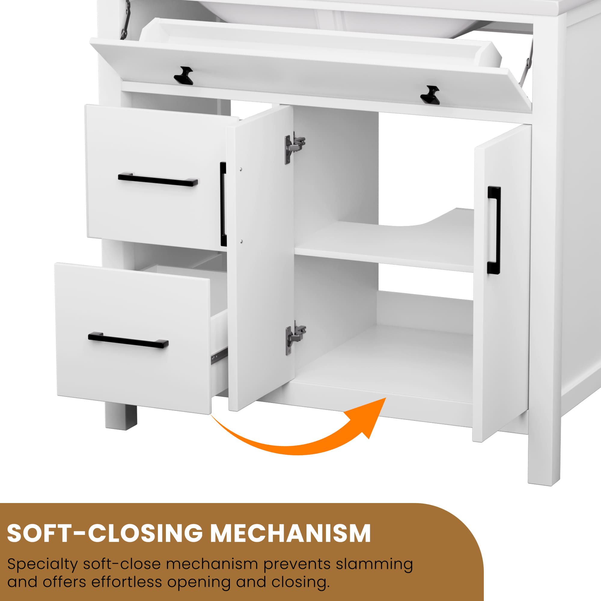 Maya 36" Freestanding Bathroom Vanity with White Ceramic Top, 3 Drawers and Cabinet Storage