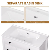 Maya 36" Freestanding Bathroom Vanity with White Ceramic Top, 3 Drawers and Cabinet Storage