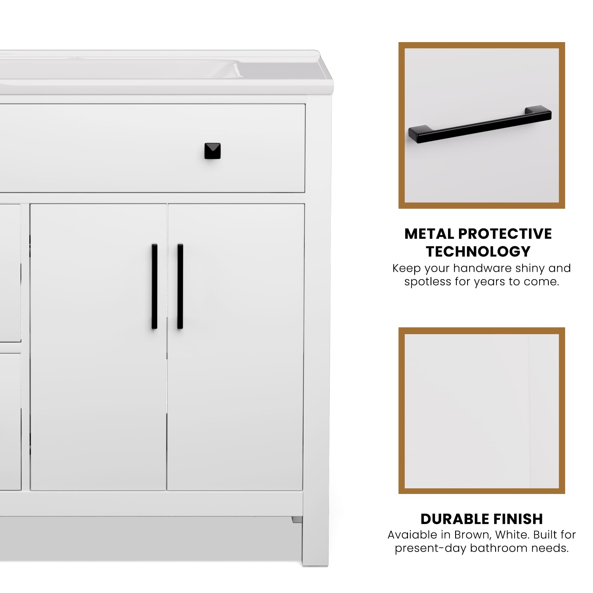 Maya 36" Freestanding Bathroom Vanity with White Ceramic Top, 3 Drawers and Cabinet Storage