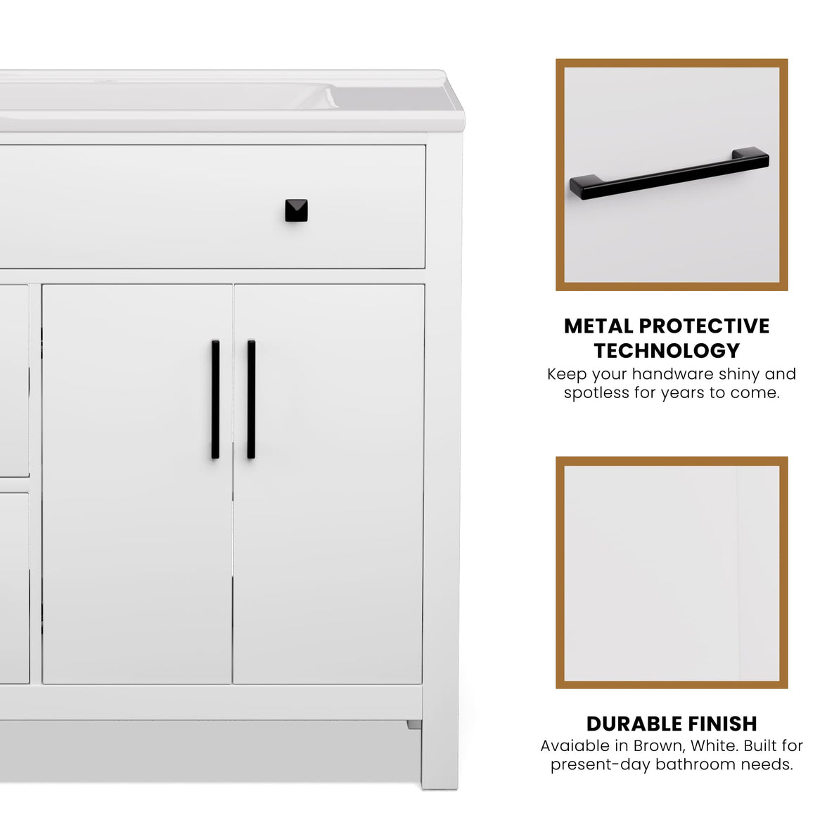Maya 36" Freestanding Bathroom Vanity with White Ceramic Top, 3 Drawers and Cabinet Storage