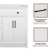 Maya 36" Freestanding Bathroom Vanity with White Ceramic Top, 3 Drawers and Cabinet Storage