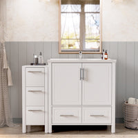 Grand 42" Freestanding Bathroom Vanity with White Marble Top and Soft-Close Storage