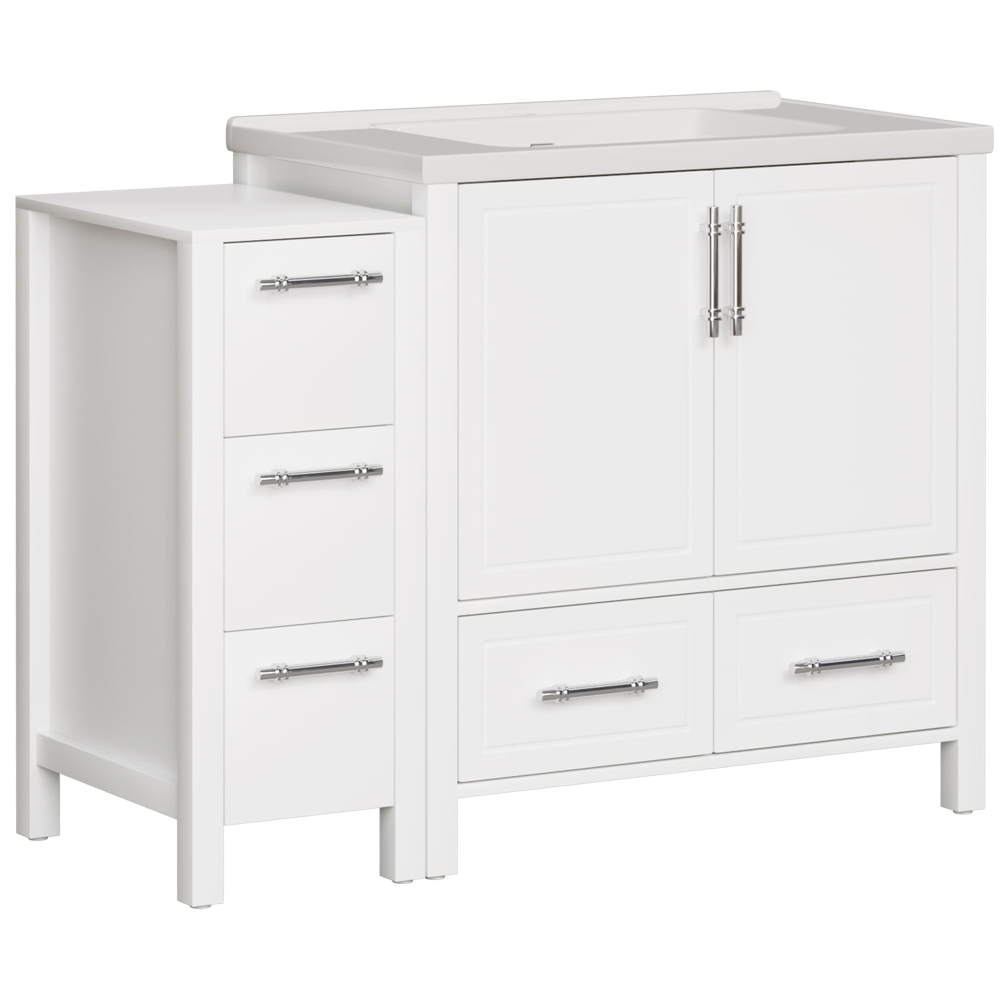 Grand 42" Freestanding Bathroom Vanity with White Marble Top and Soft-Close Storage
