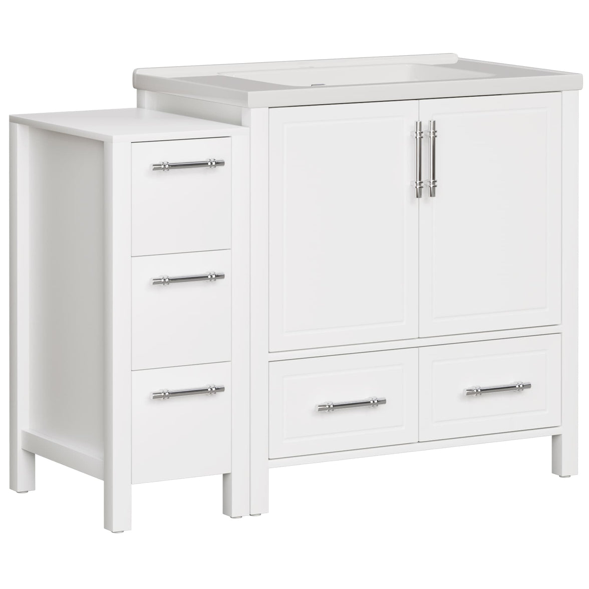 Grand 42" Freestanding Bathroom Vanity with White Marble Top and Soft-Close Storage