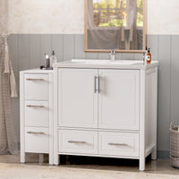 Grand 42" Freestanding Bathroom Vanity with White Marble Top and Soft-Close Storage