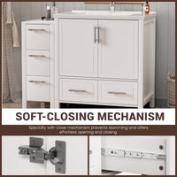Grand 42" Freestanding Bathroom Vanity with White Marble Top and Soft-Close Storage
