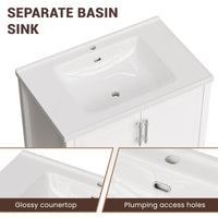 Grand 42" Freestanding Bathroom Vanity with White Marble Top and Soft-Close Storage