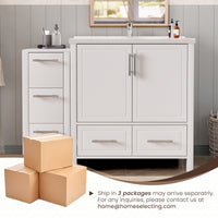 Grand 42" Freestanding Bathroom Vanity with White Marble Top and Soft-Close Storage
