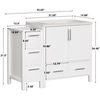 Grand 42" Freestanding Bathroom Vanity with White Marble Top and Soft-Close Storage