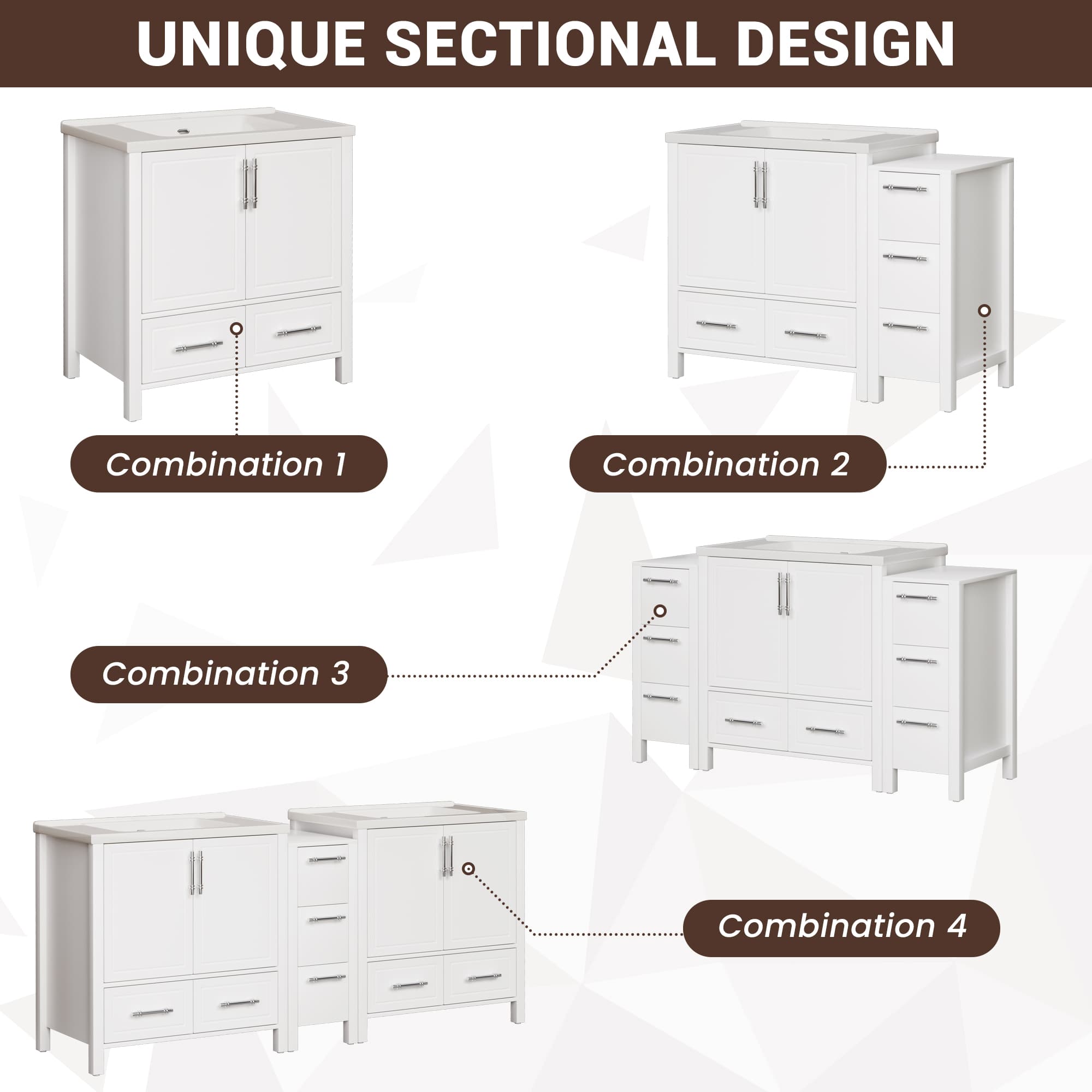 Grand 42" Freestanding Bathroom Vanity with White Marble Top and Soft-Close Storage