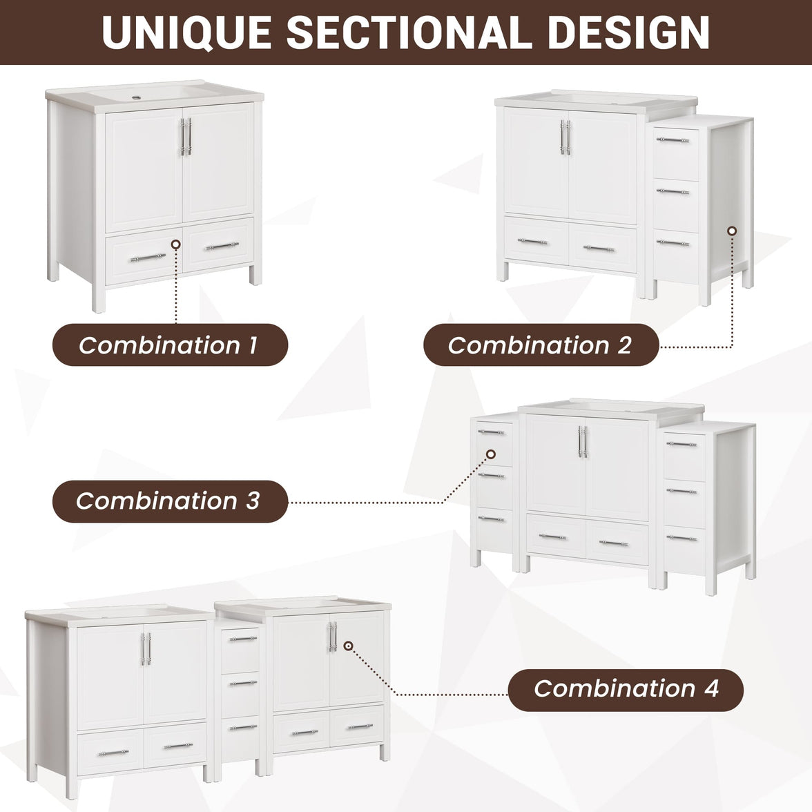 Grand 42" Freestanding Bathroom Vanity with White Marble Top and Soft-Close Storage