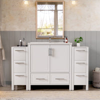 Grand 54" Freestanding Bathroom Vanity with White Marble Top and Soft-Close Storage