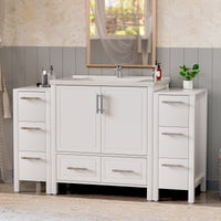 Grand 54" Freestanding Bathroom Vanity with White Marble Top and Soft-Close Storage