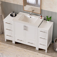 Grand 54" Freestanding Bathroom Vanity with White Marble Top and Soft-Close Storage