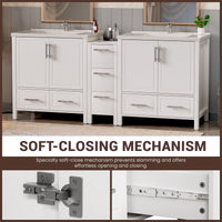 Grand 54" Freestanding Bathroom Vanity with White Marble Top and Soft-Close Storage