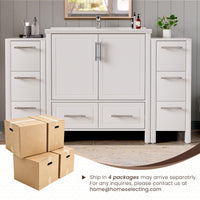 Grand 54" Freestanding Bathroom Vanity with White Marble Top and Soft-Close Storage