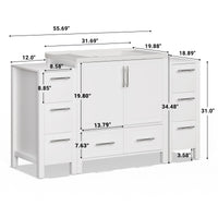 Grand 54" Freestanding Bathroom Vanity with White Marble Top and Soft-Close Storage