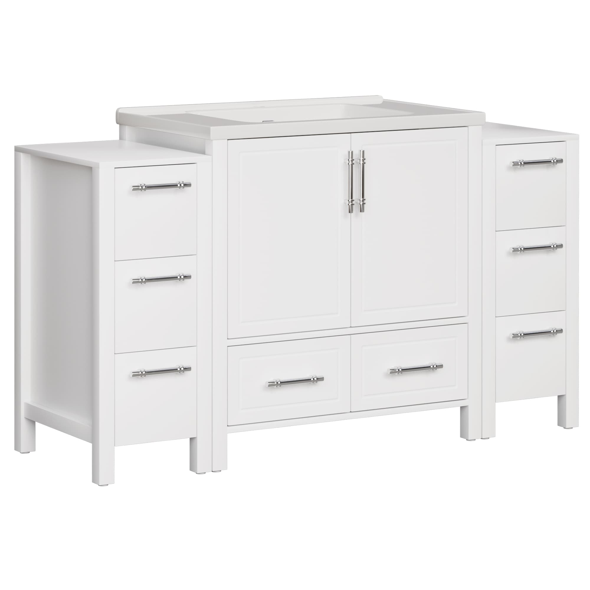Grand 54" Freestanding Bathroom Vanity with White Marble Top and Soft-Close Storage