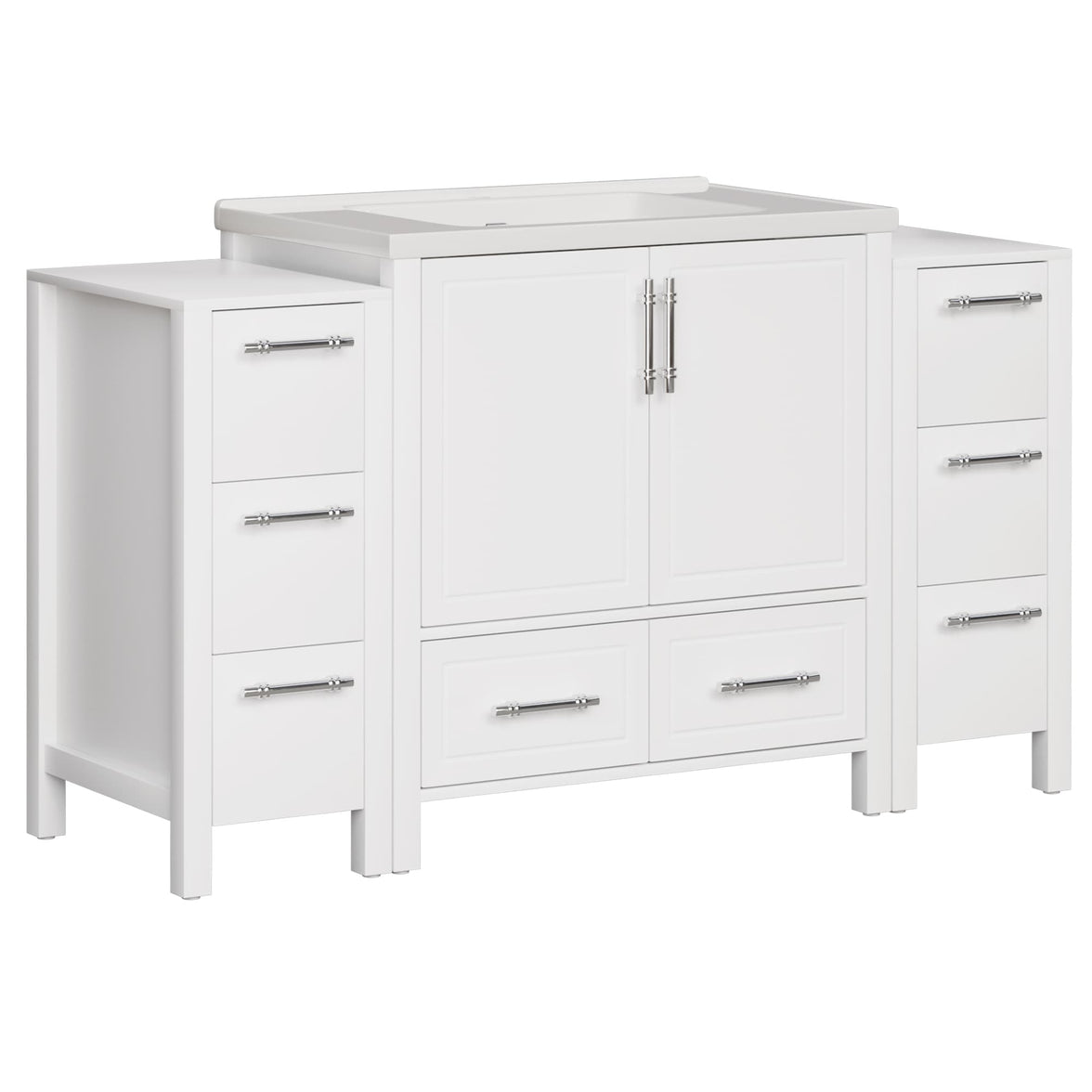Grand 54" Freestanding Bathroom Vanity with White Marble Top and Soft-Close Storage