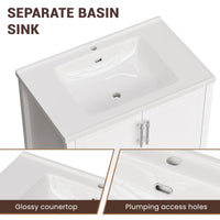 Grand 75" Freestanding Bathroom Vanity with White Marble Top, Double Sinks and Soft-Close Storage
