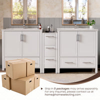 Grand 75" Freestanding Bathroom Vanity with White Marble Top, Double Sinks and Soft-Close Storage