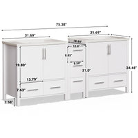 Grand 75" Freestanding Bathroom Vanity with White Marble Top, Double Sinks and Soft-Close Storage