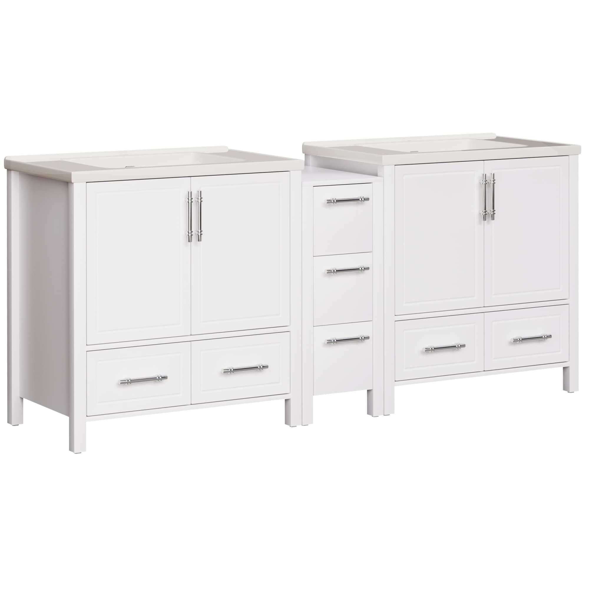Grand 75" Freestanding Bathroom Vanity with White Marble Top, Double Sinks and Soft-Close Storage
