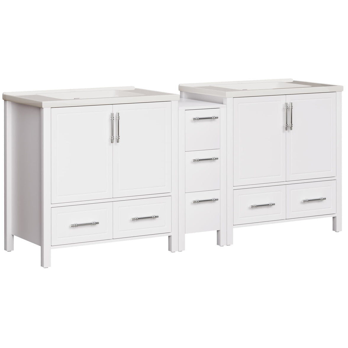 Grand 75" Freestanding Bathroom Vanity with White Marble Top, Double Sinks and Soft-Close Storage