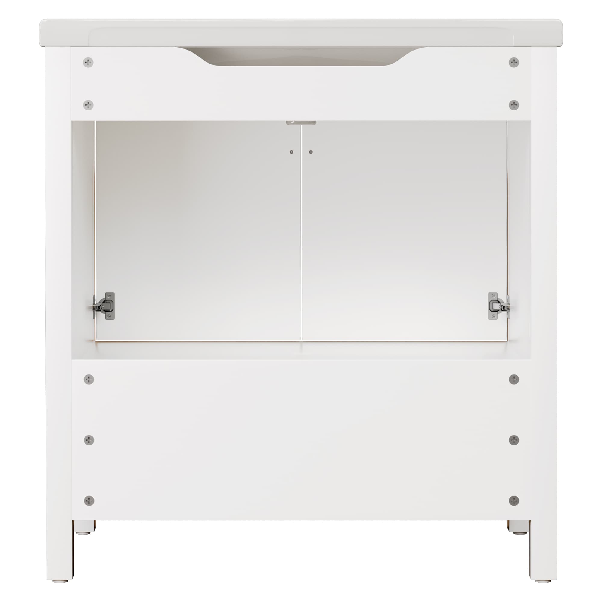 Grand 75" Freestanding Bathroom Vanity with White Marble Top, Double Sinks and Soft-Close Storage