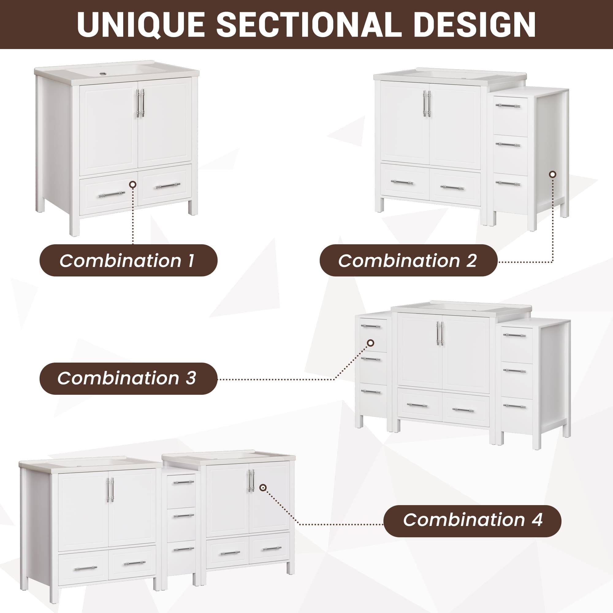 Grand 54" Freestanding Bathroom Vanity with White Marble Top and Soft-Close Storage