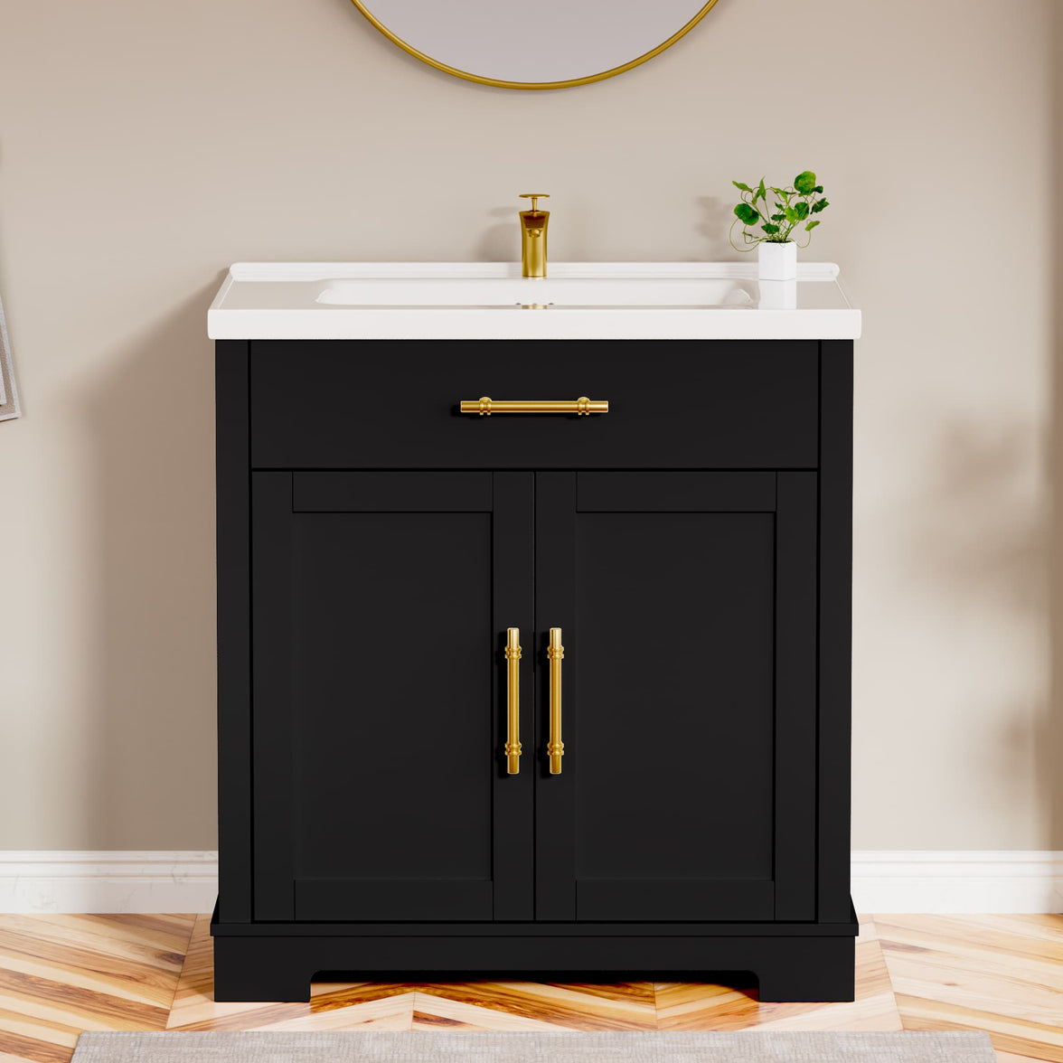 Hudson 30" Freestanding Bathroom Vanity with White Ceramic Sink, Drawer Storage and Backsplash