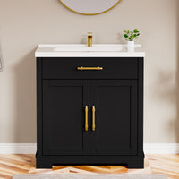 Hudson 30" Freestanding Bathroom Vanity with White Ceramic Sink, Drawer Storage and Backsplash