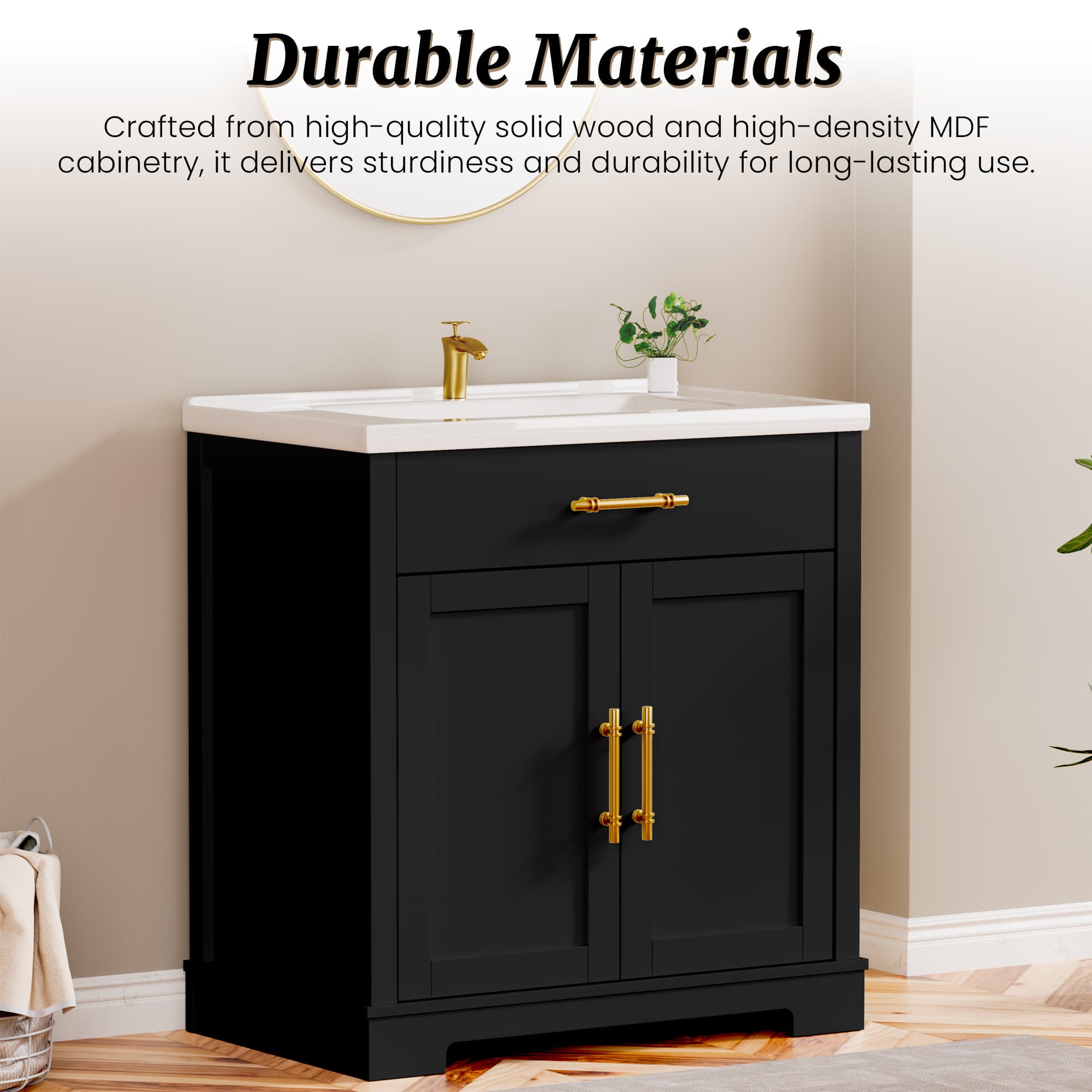 Hudson 30" Freestanding Bathroom Vanity with White Ceramic Sink, Drawer Storage and Backsplash
