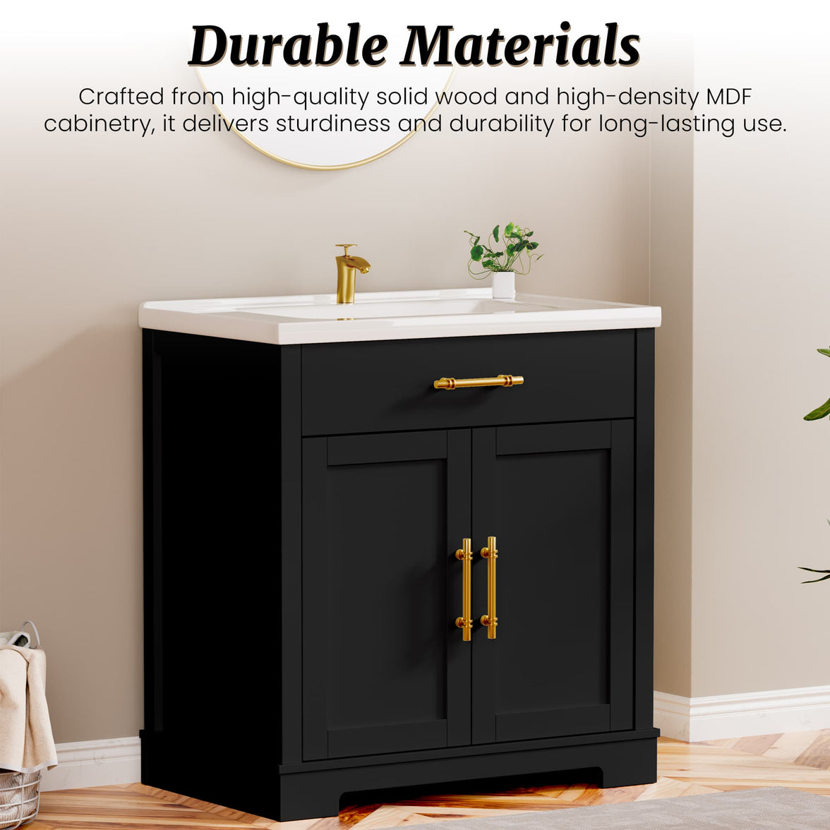 Hudson 30" Freestanding Bathroom Vanity with White Ceramic Sink, Drawer Storage and Backsplash