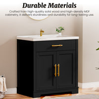 Hudson 30" Freestanding Bathroom Vanity with White Ceramic Sink, Drawer Storage and Backsplash