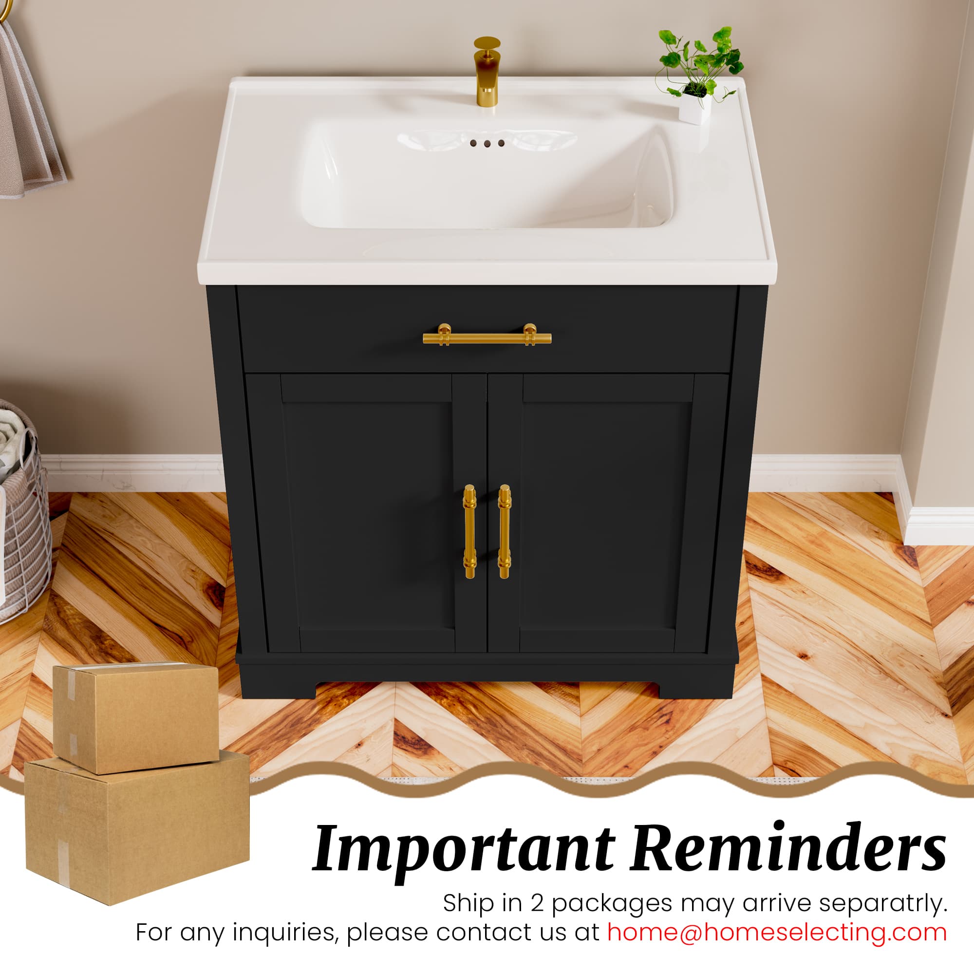 Hudson 30" Freestanding Bathroom Vanity with White Ceramic Sink, Drawer Storage and Backsplash
