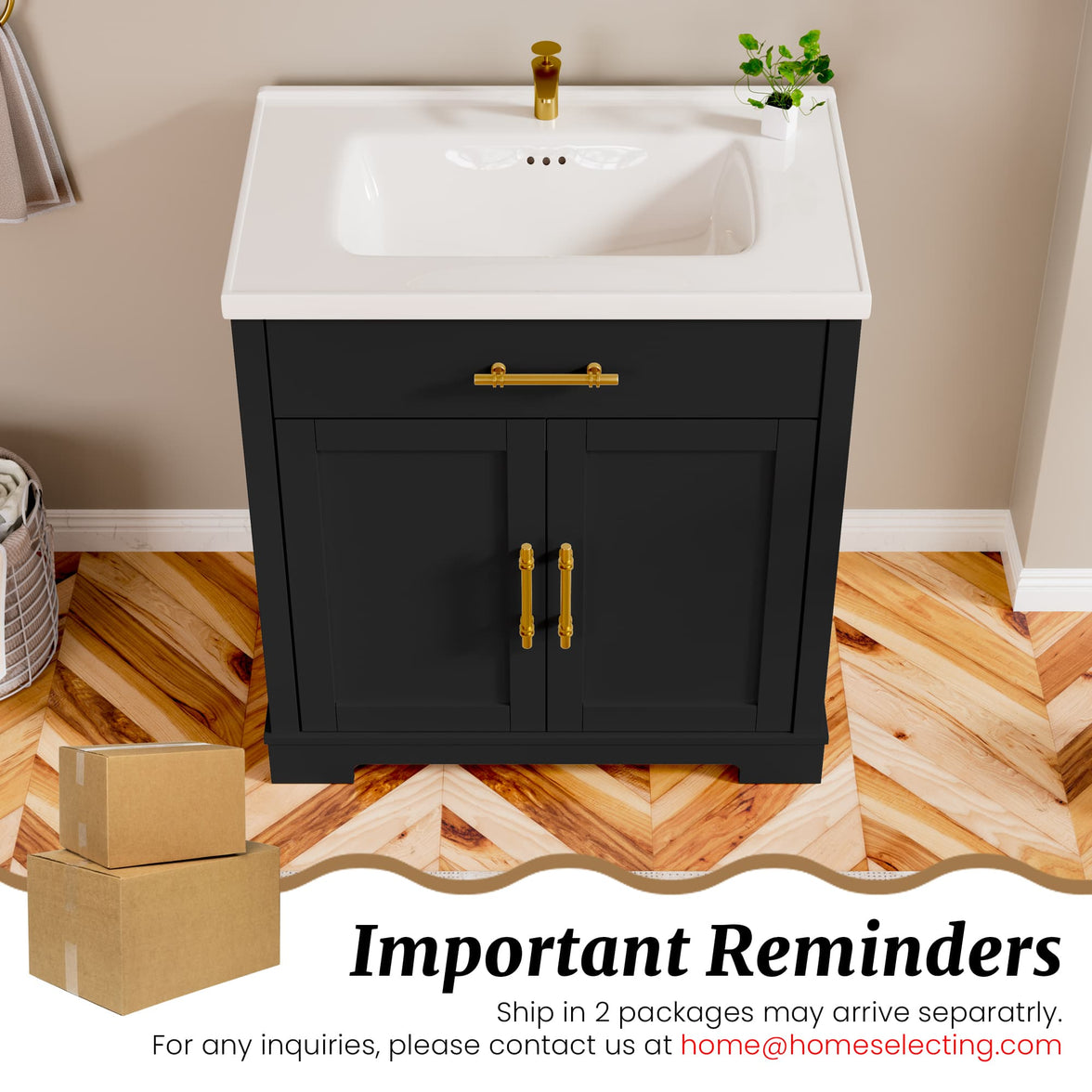 Hudson 30" Freestanding Bathroom Vanity with White Ceramic Sink, Drawer Storage and Backsplash