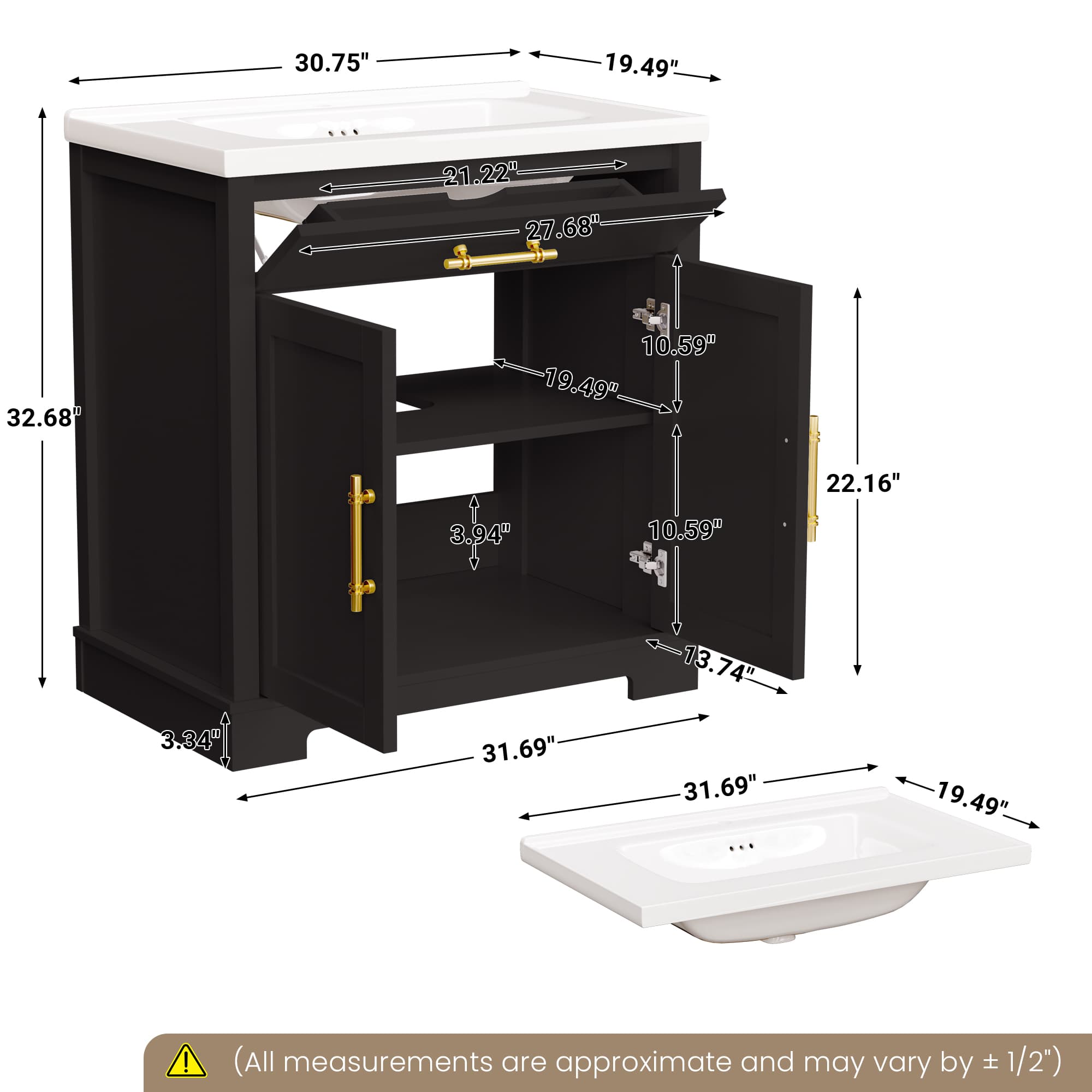 Hudson 30" Freestanding Bathroom Vanity with White Ceramic Sink, Drawer Storage and Backsplash