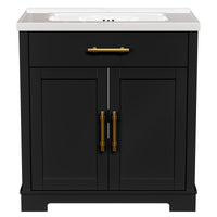 Hudson 30" Freestanding Bathroom Vanity with White Ceramic Sink, Drawer Storage and Backsplash
