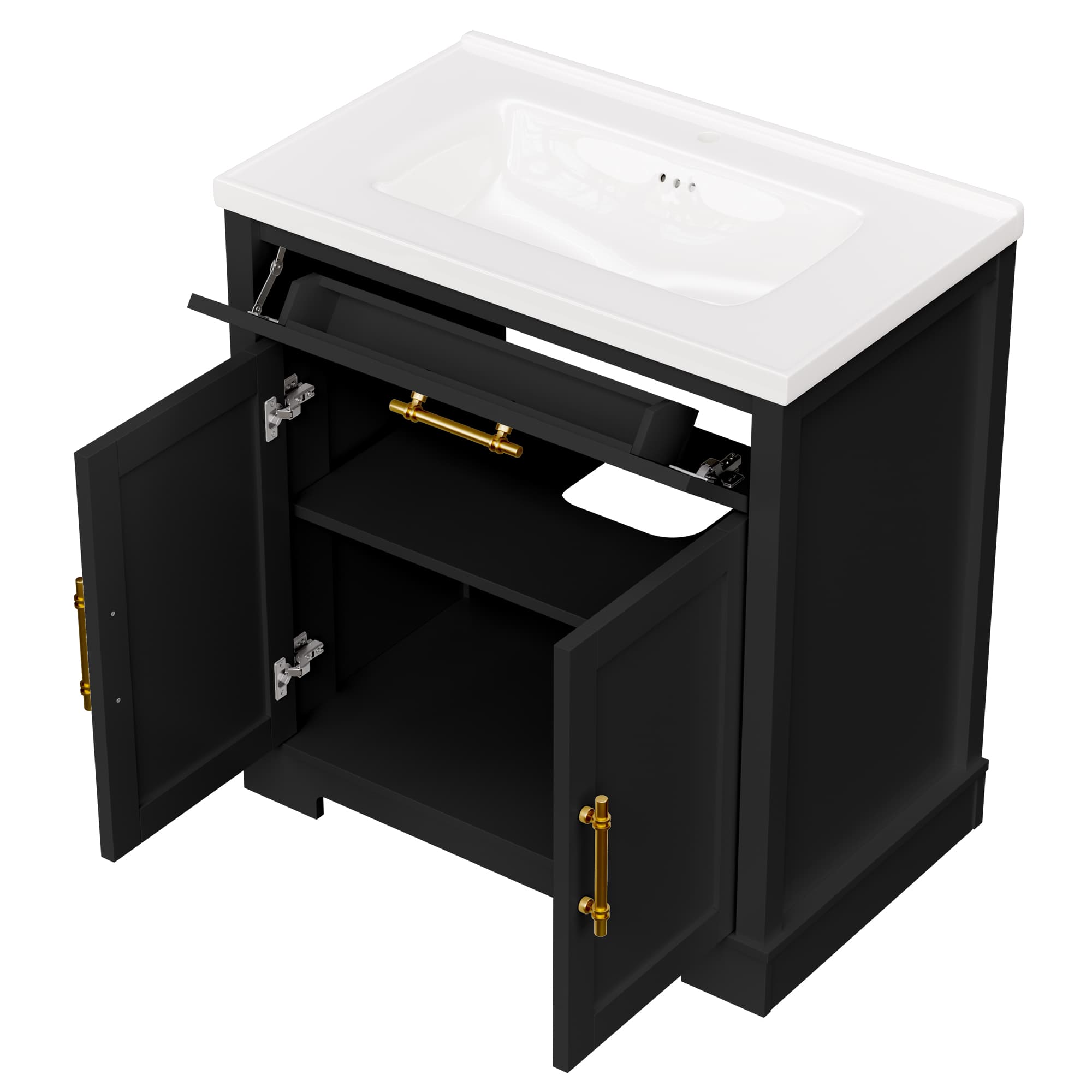 Hudson 30" Freestanding Bathroom Vanity with White Ceramic Sink, Drawer Storage and Backsplash