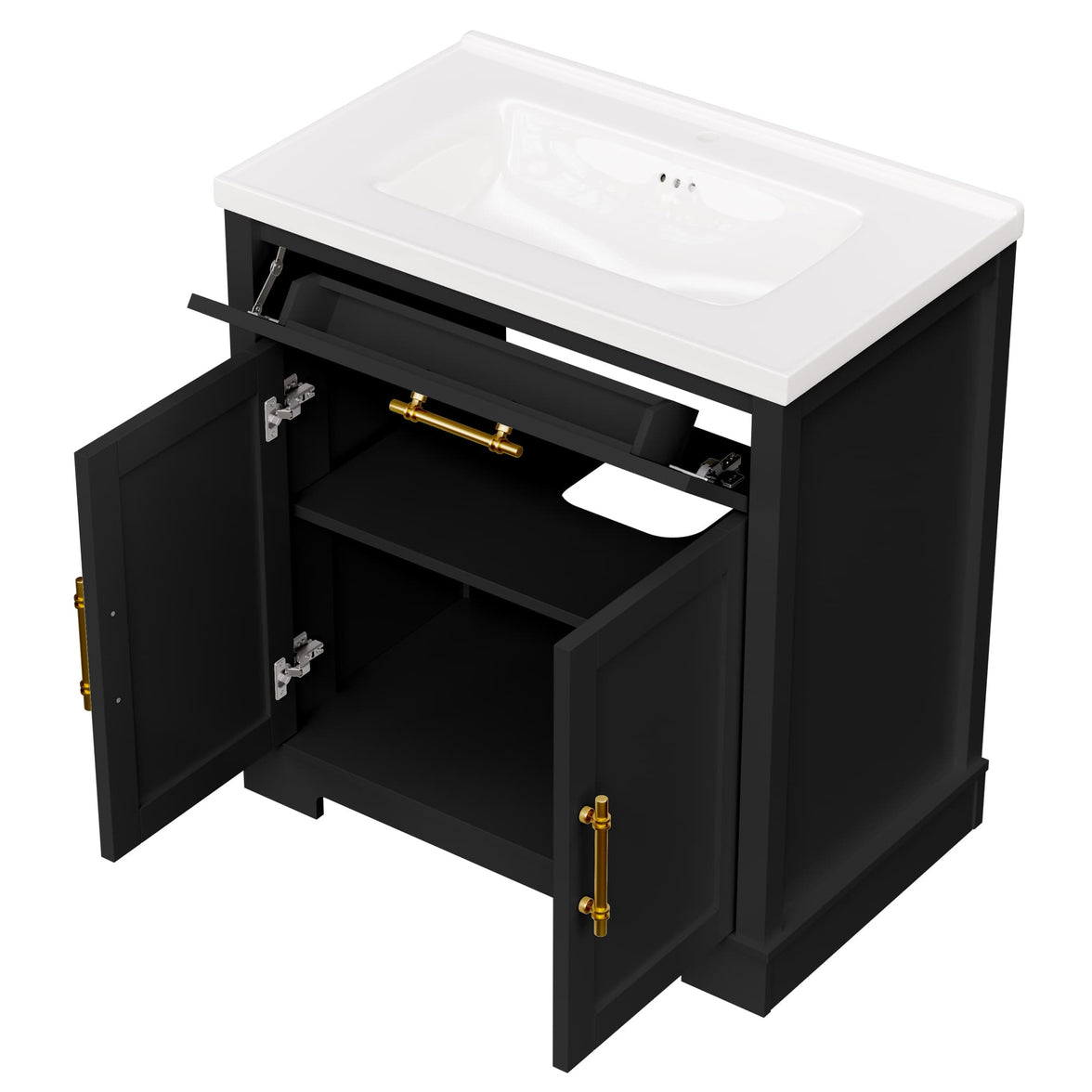 Hudson 30" Freestanding Bathroom Vanity with White Ceramic Sink, Drawer Storage and Backsplash