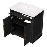 Hudson 30" Freestanding Bathroom Vanity with White Ceramic Sink, Drawer Storage and Backsplash