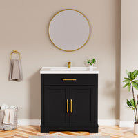 Hudson 30" Freestanding Bathroom Vanity with White Ceramic Sink, Drawer Storage and Backsplash