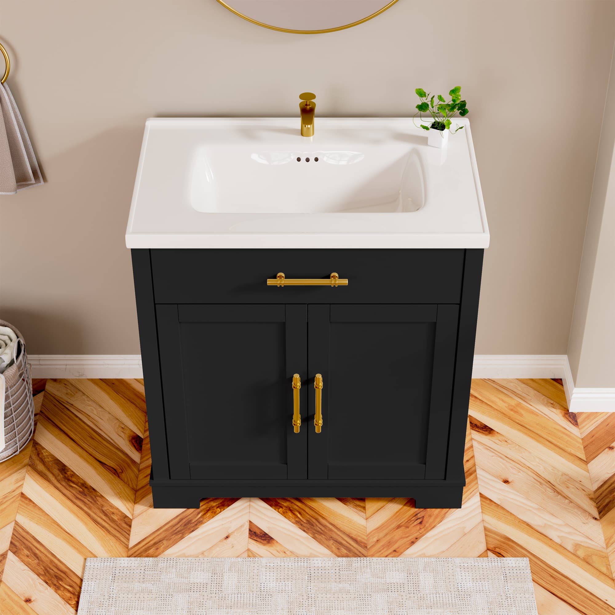 Hudson 30" Freestanding Bathroom Vanity with White Ceramic Sink, Drawer Storage and Backsplash