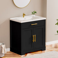 Hudson 30" Freestanding Bathroom Vanity with White Ceramic Sink, Drawer Storage and Backsplash