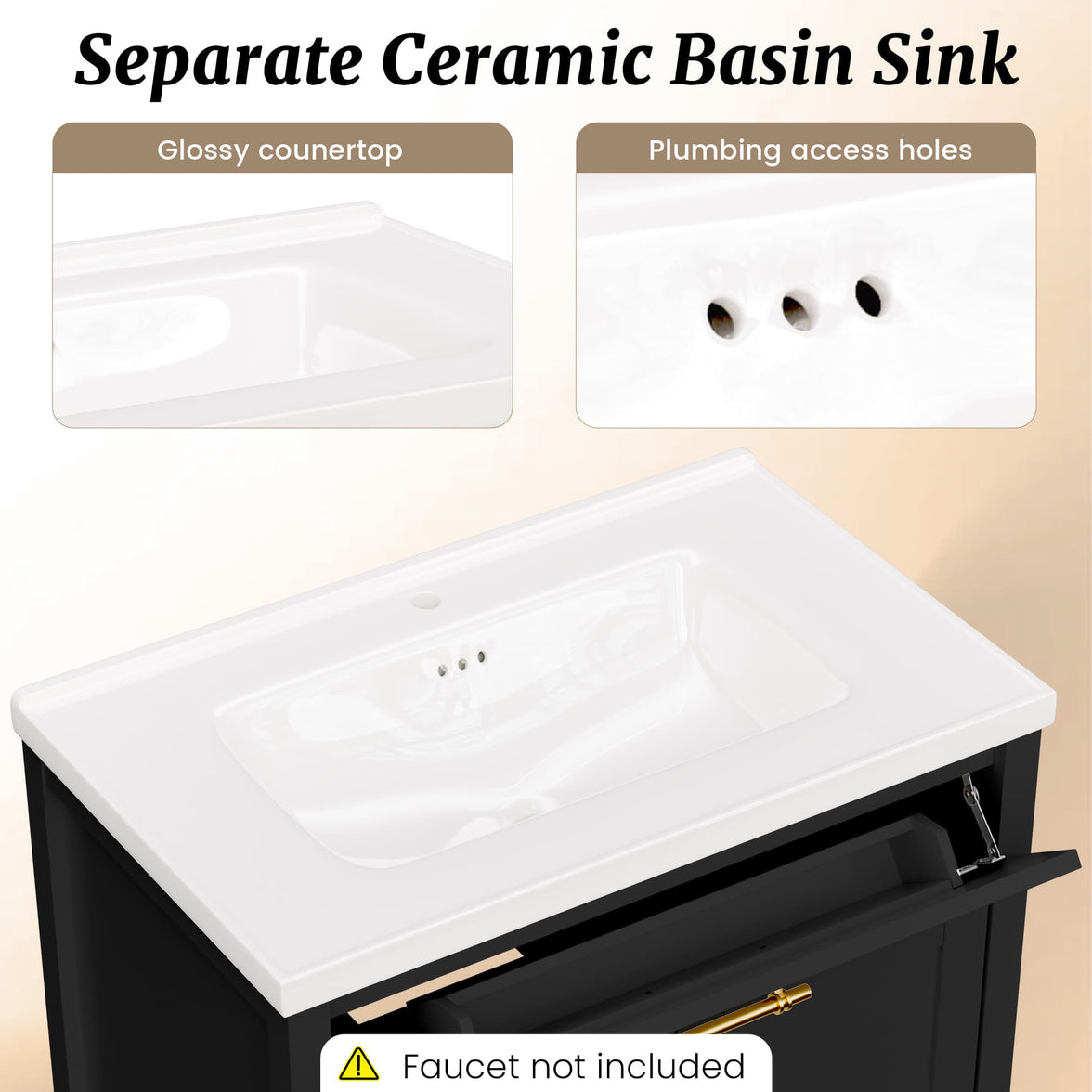 Hudson 30" Freestanding Bathroom Vanity with White Ceramic Sink, Drawer Storage and Backsplash