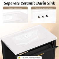 Hudson 30" Freestanding Bathroom Vanity with White Ceramic Sink, Drawer Storage and Backsplash