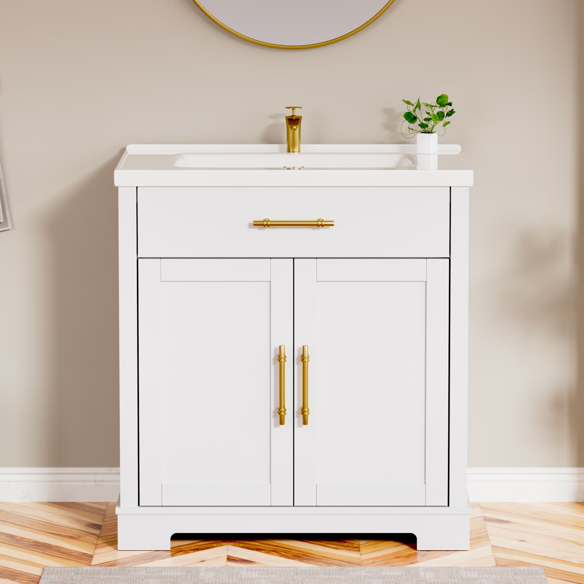 Hudson 30" Freestanding Bathroom Vanity with White Ceramic Sink, Drawer Storage and Backsplash